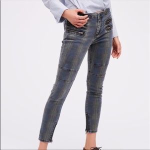 Free People Lennon Plaid Motto Skinny Zipper Jeans